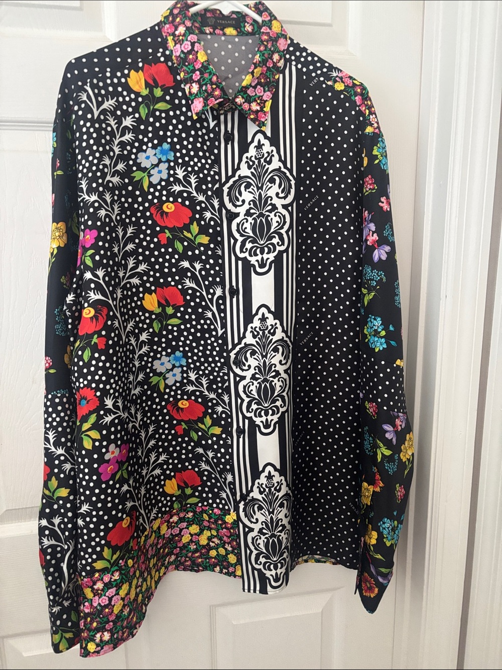 Versace Black Floral & Polka Dot Collar Shirt